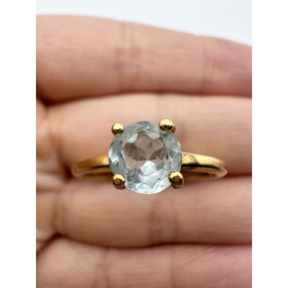 925 Sterling Silver 14k Gold Vermeil Natural Aquamarine Ring Size 10